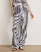 Veronica Beard Striped blue and white wide-leg pants with drawstring.