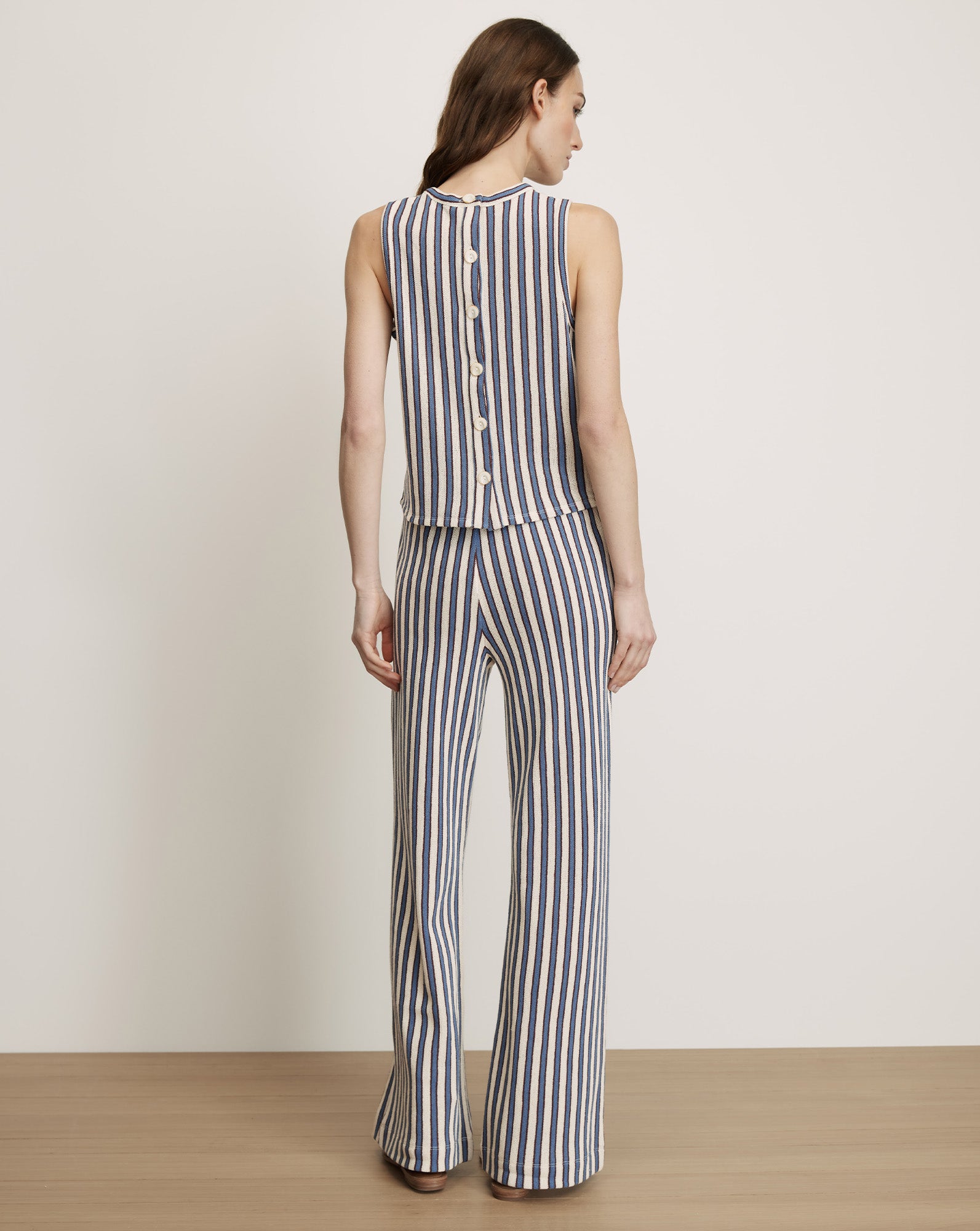 Zosia Crochet Wide-Leg Pant in Ecru & Blue Stripes Bluefin Multi