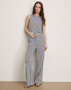 Veronica Beard Striped sleeveless jumpsuit with drawstring waist.