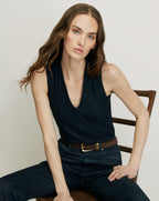 Veronica Beard Black ribbed halter neck t-shirt.