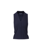 Veronica Beard Navy ribbed knit sleeveless V-neck top
