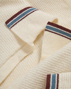 Veronica Beard Cream waffle knit sweater with striped cuffs