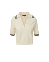 Veronica Beard Cream knit sweater with striped collar and cuffs.
