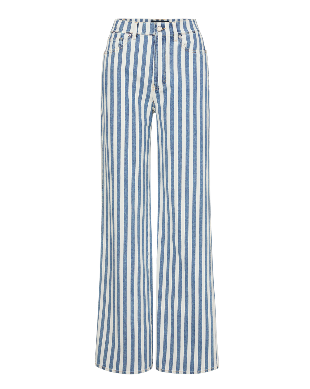 Veronica Beard Blue and white striped wide-leg jeans.