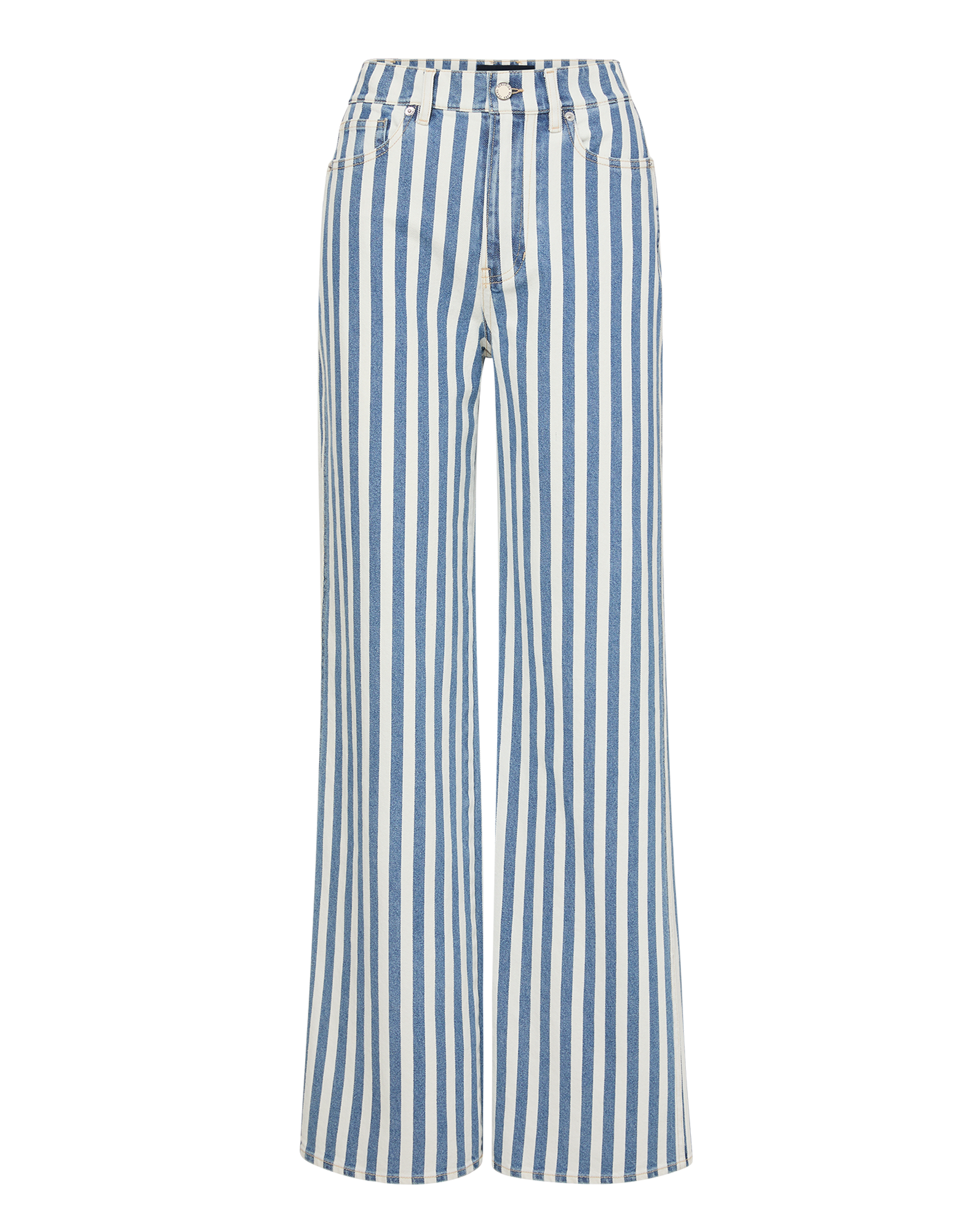 Veronica Beard Blue and white striped wide-leg jeans.