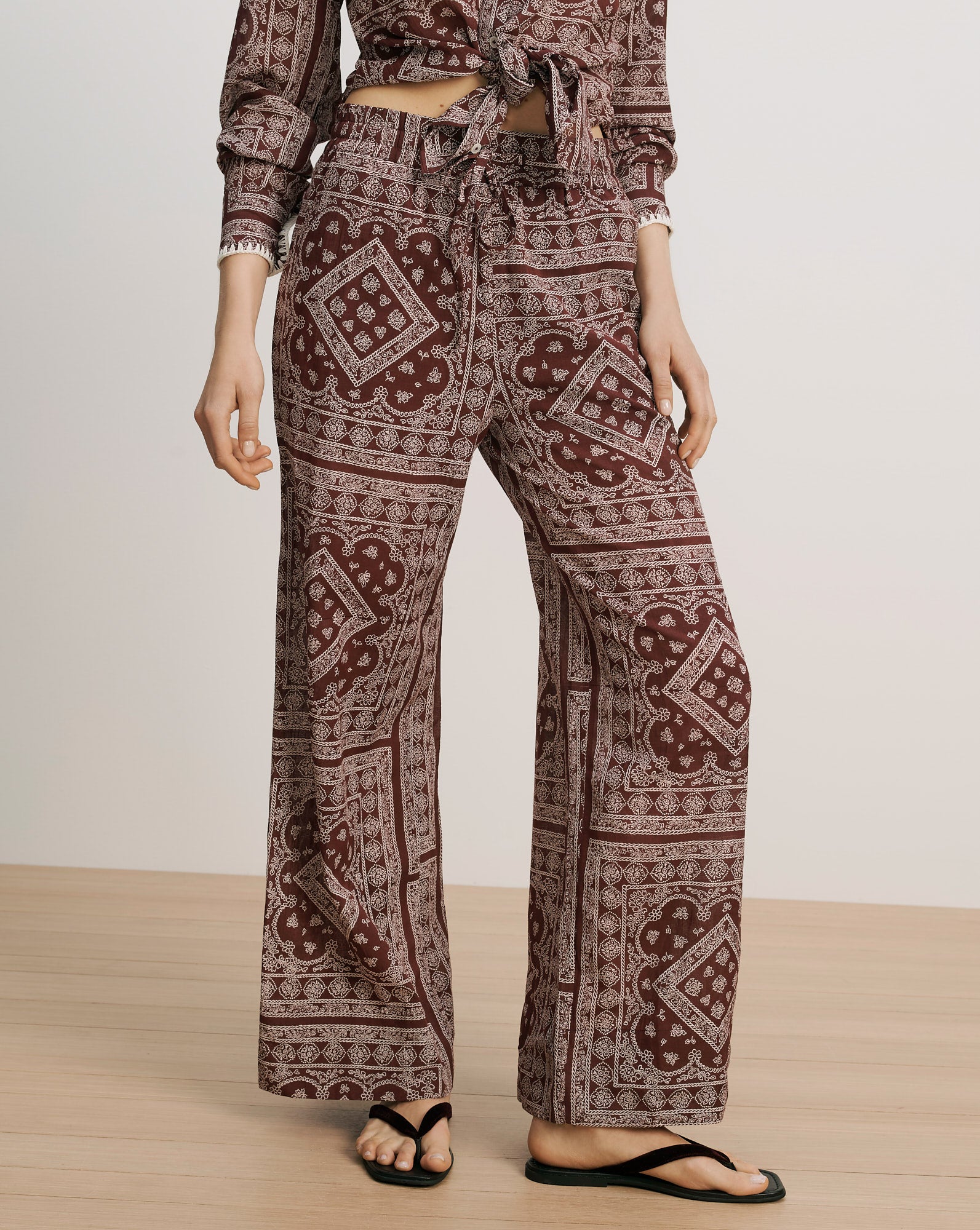 Veronica Beard Sylvester Wide-Leg Pant - Raisin/Dove White
