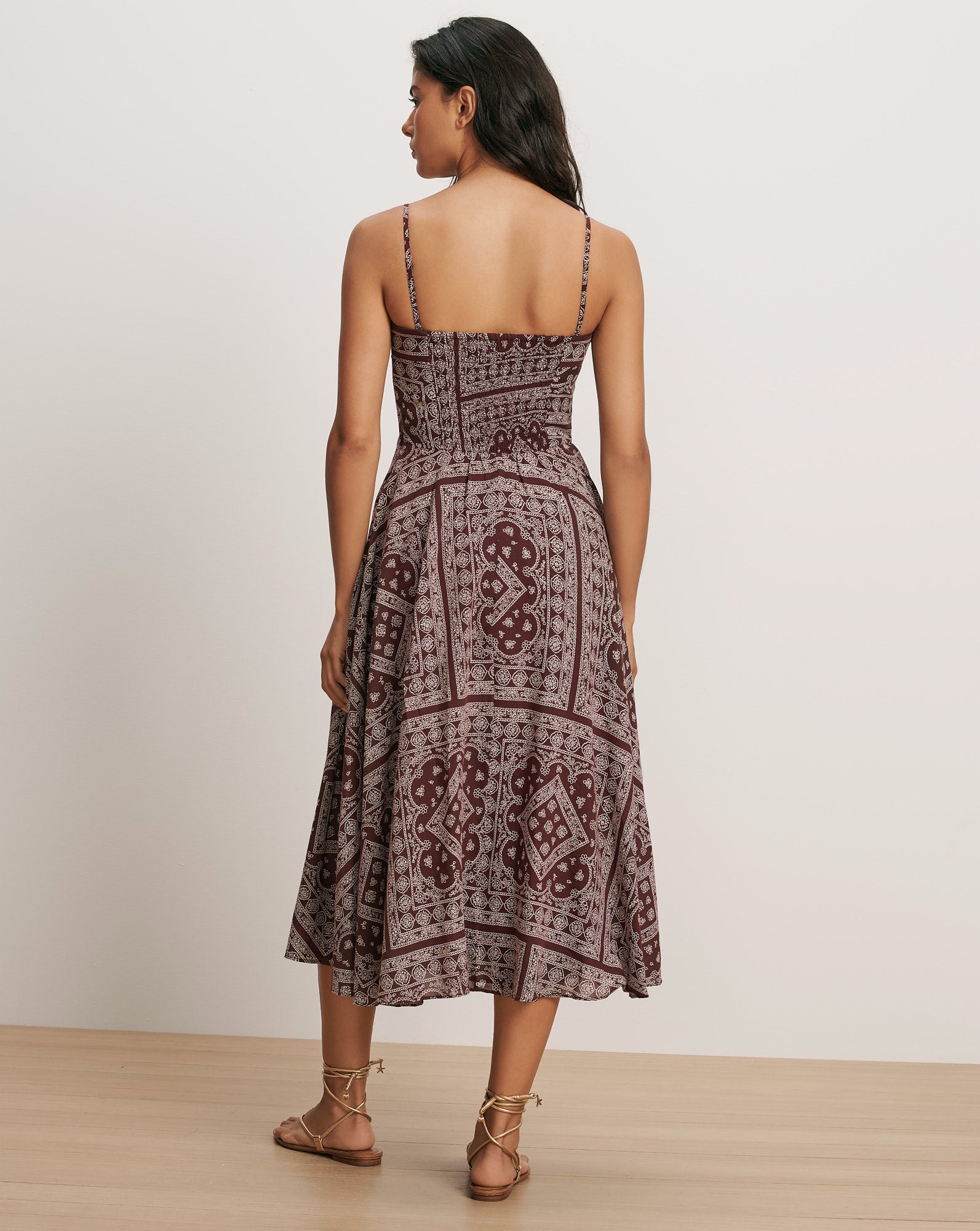 Kitt Bandana Midi Dress in Burgundy Paisley Raisin/Dove White