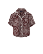 Veronica Beard Maroon bandana print short-sleeve top with white trim.
