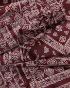 Veronica Beard Maroon and white patterned bandana print dress with ruffles.