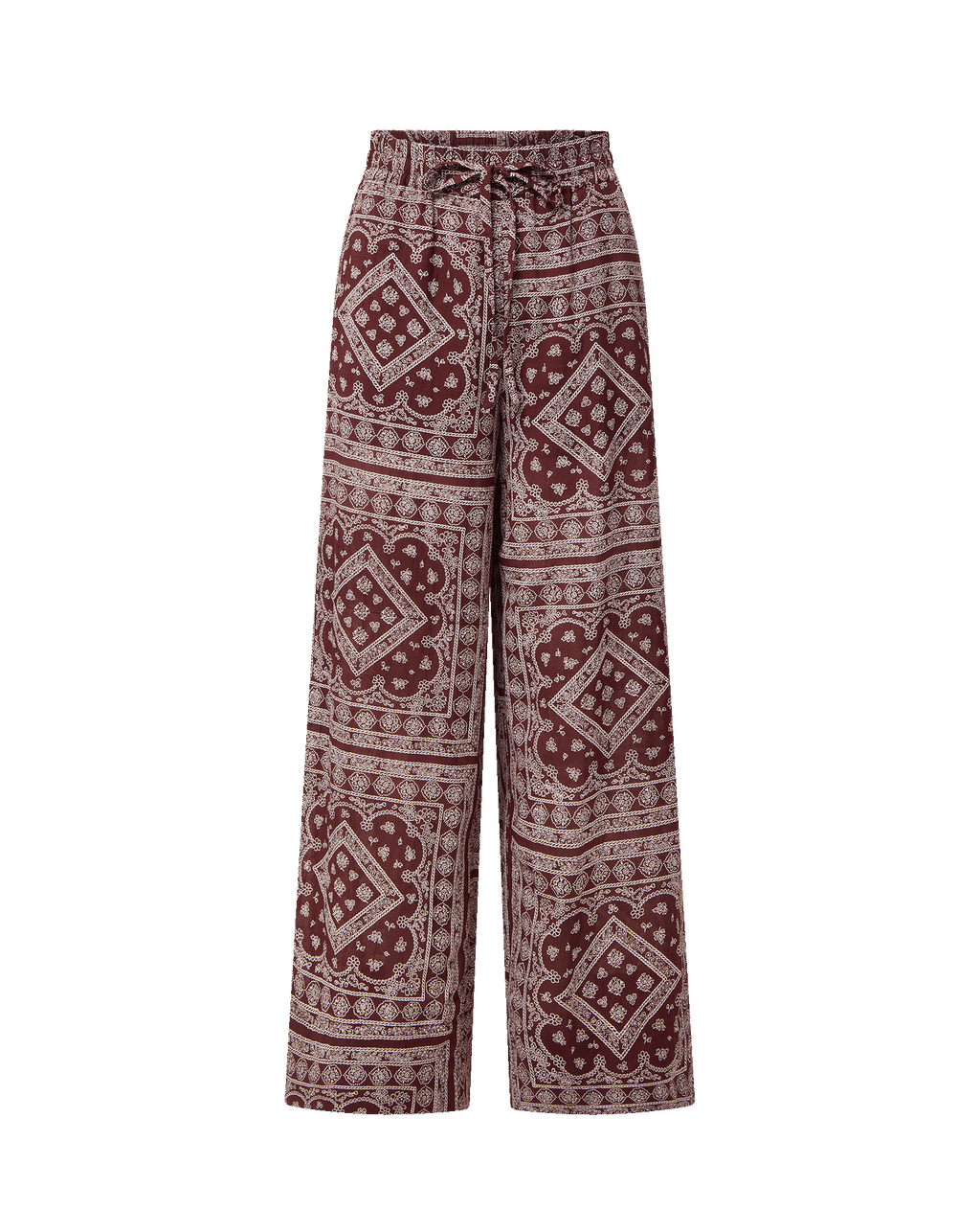 Veronica Beard Red paisley wide-leg pants with drawstring waist.