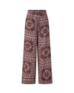 Veronica Beard Red paisley wide-leg pants with drawstring waist.