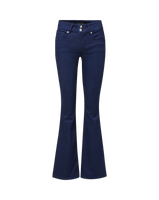 Veronica Beard Dark blue denim flared jeans with button fly.