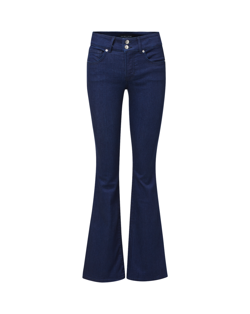 Veronica Beard Dark blue denim flared jeans with button fly.