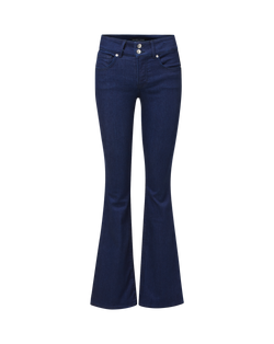 Veronica Beard Dark blue denim flared jeans with button fly.