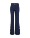 Veronica Beard Dark blue flared jeans with side button details.