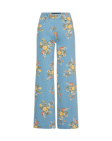 Veronica Beard Blue floral wide-leg jeans.