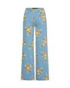 Veronica Beard Blue floral wide-leg jeans.