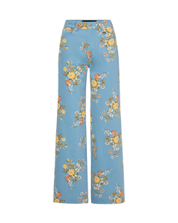 Veronica Beard Blue floral wide-leg jeans.