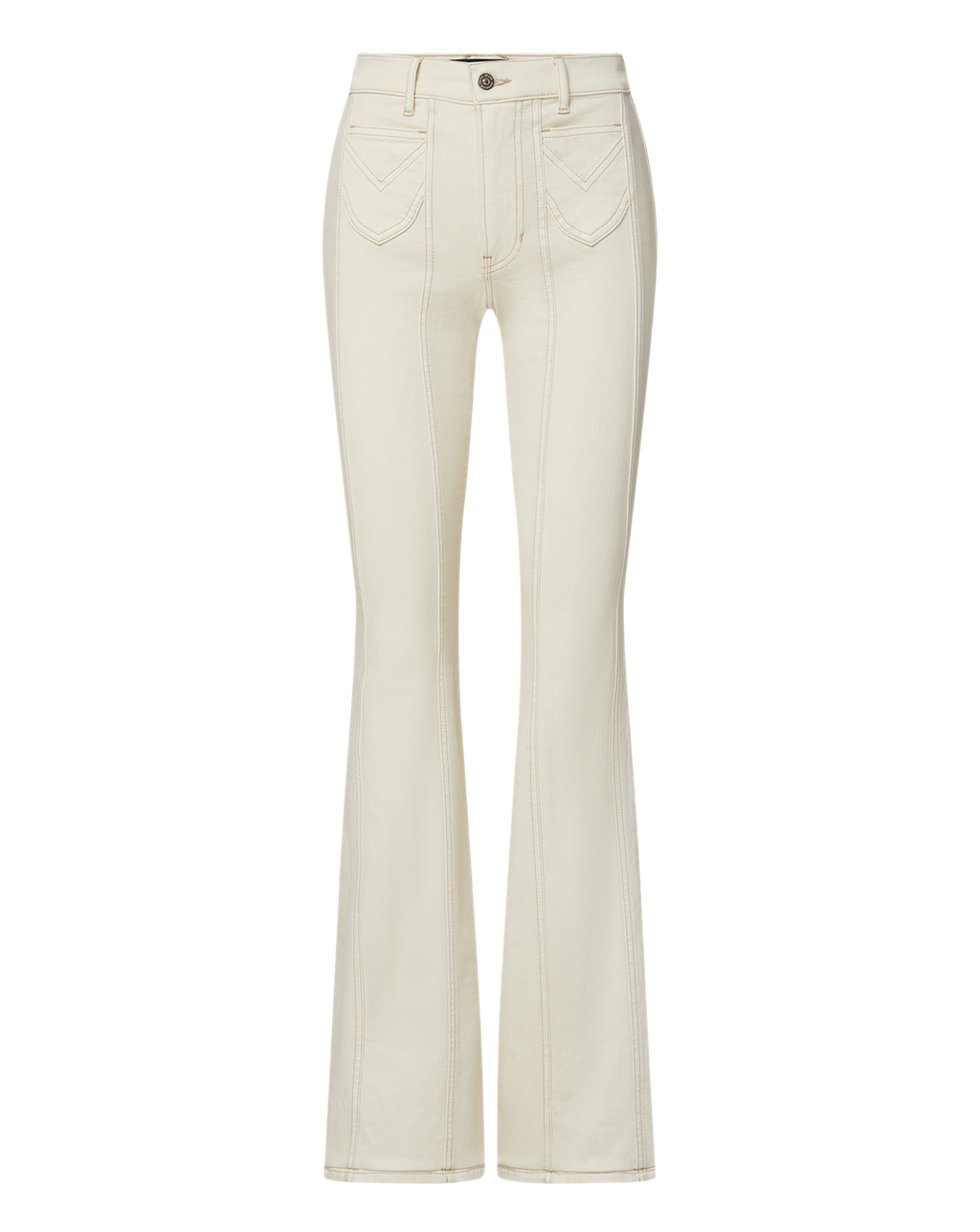 Veronica Beard Cream denim flared pants with contrast stitching