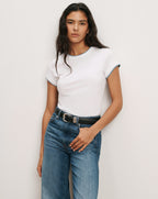 Veronica Beard White cotton ringer tee with blue trim.