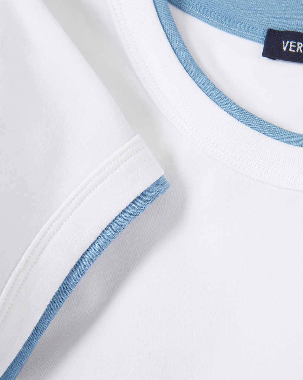 Veronica Beard White t-shirt with blue trim.