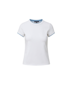 Veronica Beard White short-sleeve t-shirt with blue trim.
