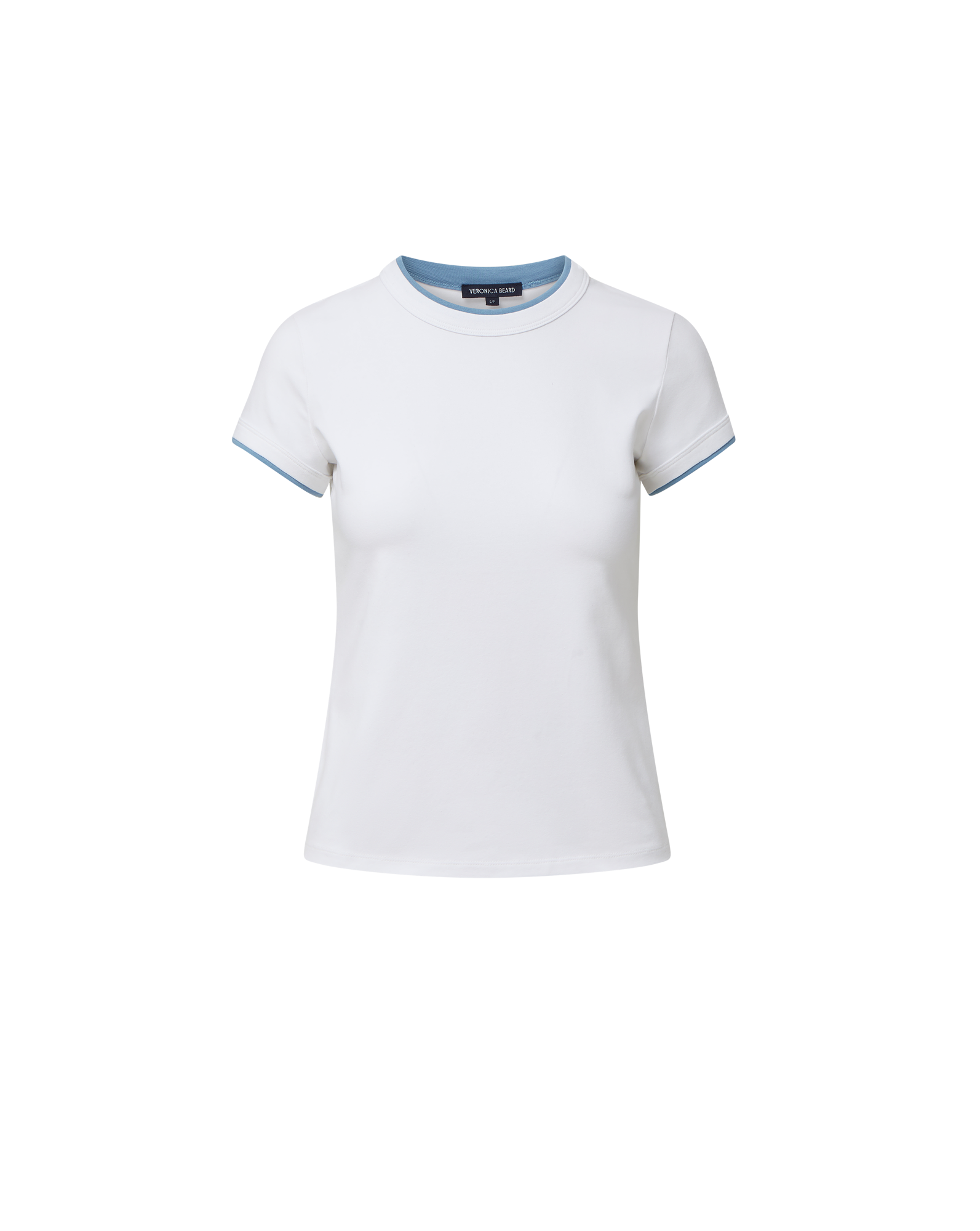 Veronica Beard White short-sleeve t-shirt with blue trim.