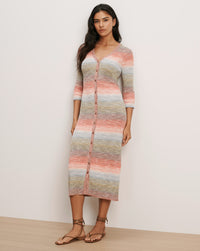 Veronica Beard Striped knit midi dress with button front.