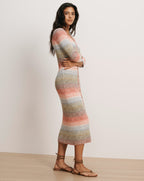 Veronica Beard Striped ribbed knit midi dress with button front.