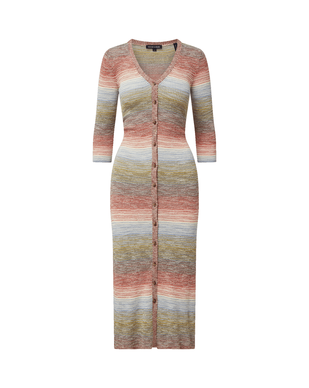 Veronica Beard Striped knit midi dress with button front.