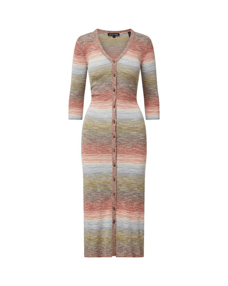 Veronica Beard Striped knit midi dress with button front.