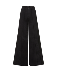 Veronica Beard Black wide-leg trousers with front seam details.
