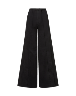 Veronica Beard Black wide-leg trousers with front seam details.