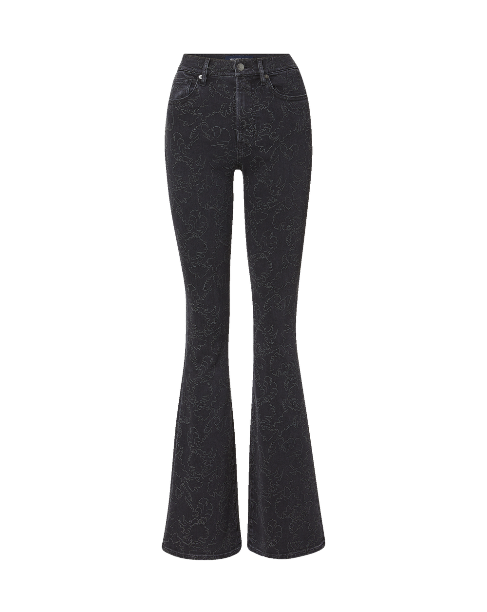 Veronica Beard Black floral embroidered flared denim jeans.