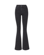 Veronica Beard Black floral embroidered flared denim jeans.