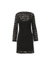 Veronica Beard Black lace sheath dress with long sleeves.