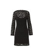 Veronica Beard Black lace sheath dress with long sleeves.
