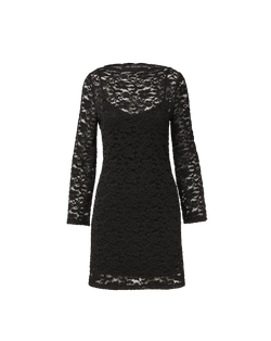 Veronica Beard Black lace sheath dress with long sleeves.