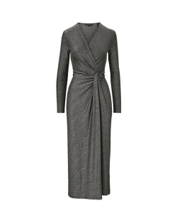 Veronica Beard Dark grey metallic wrap maxi dress.