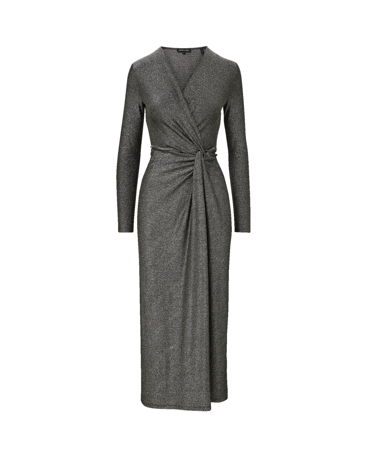 Veronica Beard Dark grey metallic wrap maxi dress.