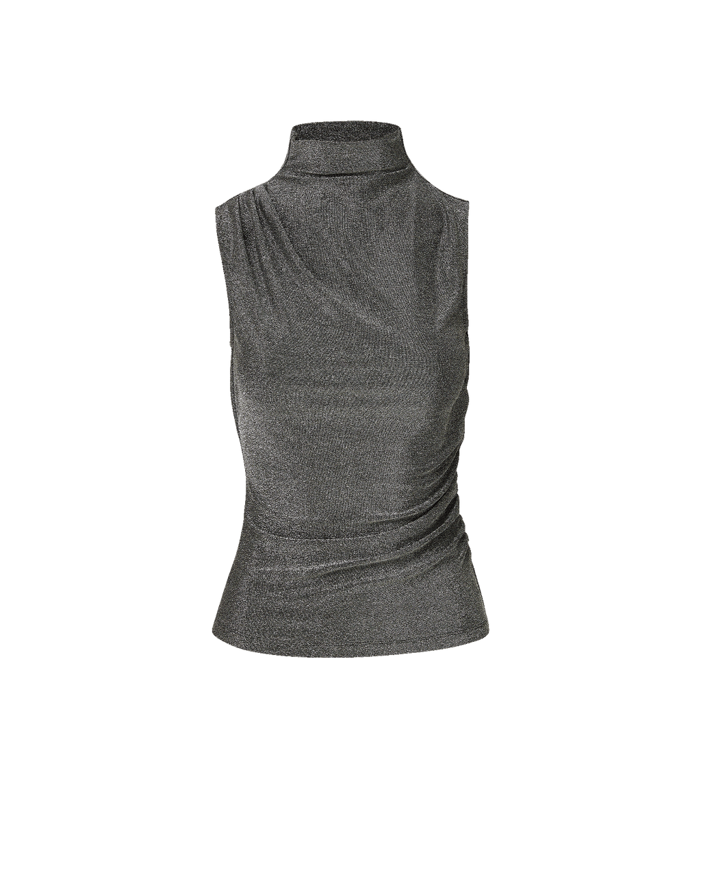 Veronica Beard Grey metallic sleeveless mock neck ruched top.