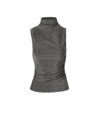 Veronica Beard Grey metallic sleeveless mock neck ruched top.