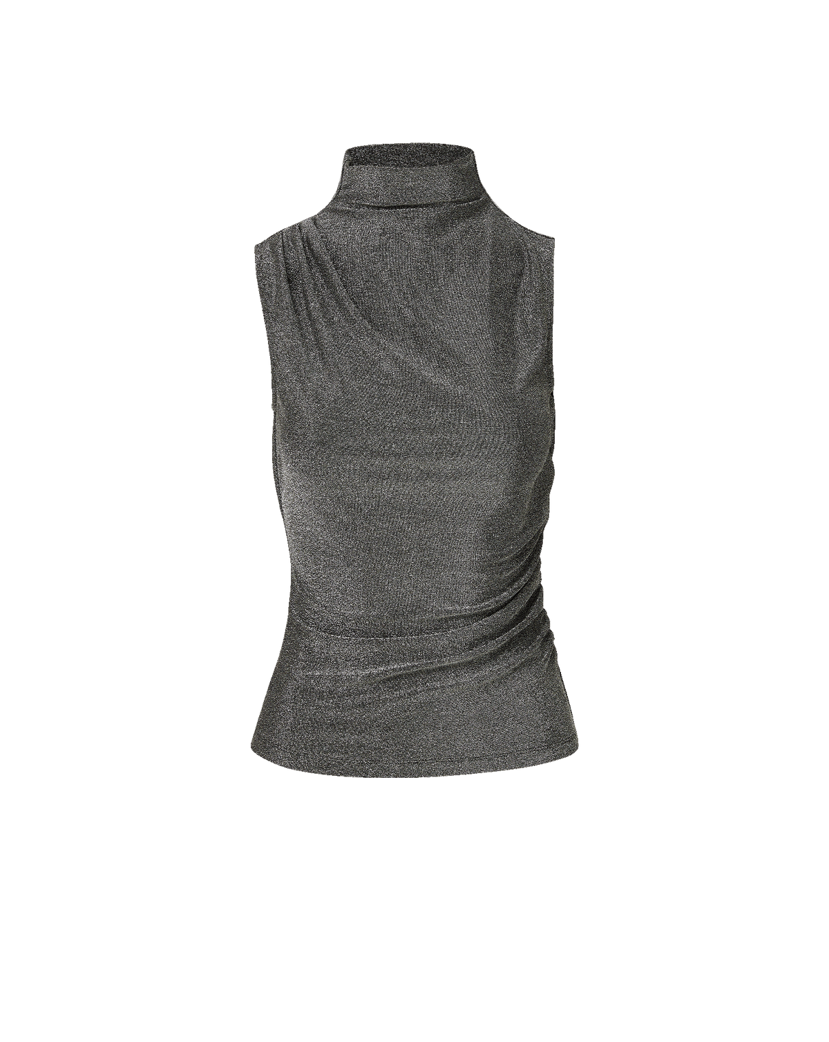 Veronica Beard Grey metallic sleeveless mock neck ruched top.
