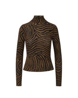 Veronica Beard Brown zebra print turtleneck fitted top.