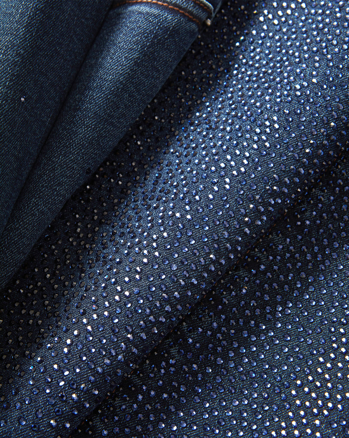 Veronica Beard Blue crystal-embellished denim fabric with dense sparkle.
