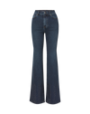 Veronica Beard Dark blue denim flare jeans with rhinestone embellishments.