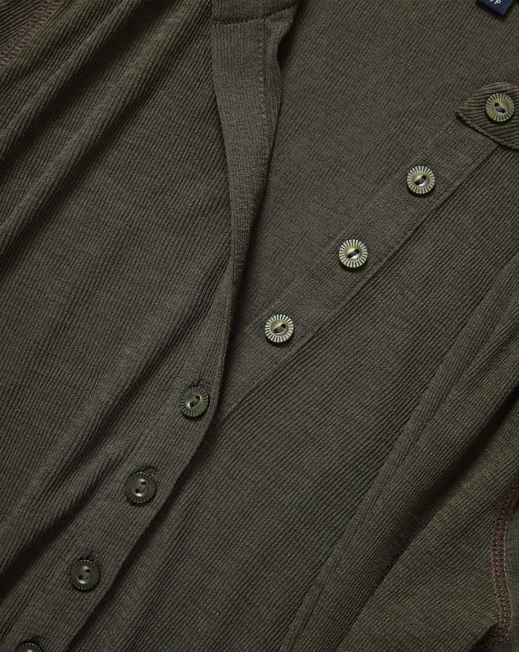 Veronica Beard Olive green ribbed button-down cardigan.