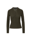Veronica Beard Dark green ribbed long-sleeve button-front top.