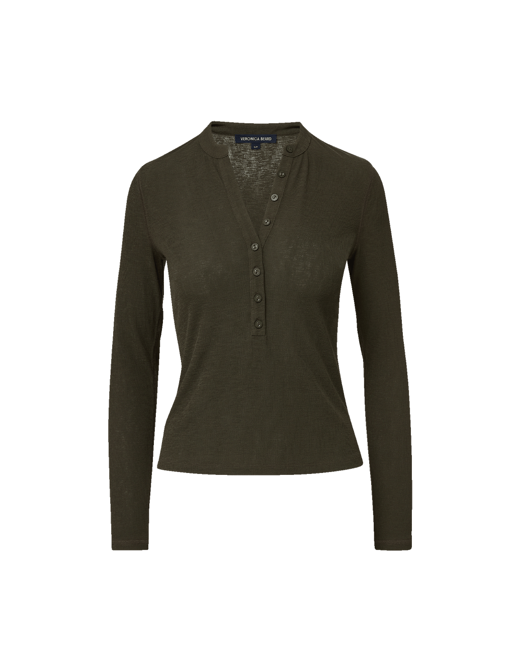 Veronica Beard Dark green ribbed long-sleeve button-front top.