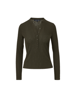Veronica Beard Dark green ribbed long-sleeve button-front top.